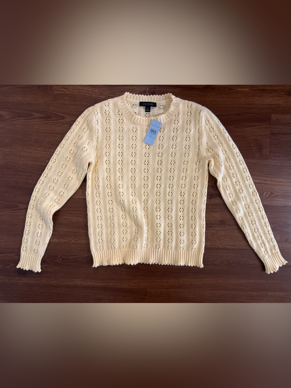 Ann Taylor Yellow Eyelet Crewneck Sweater